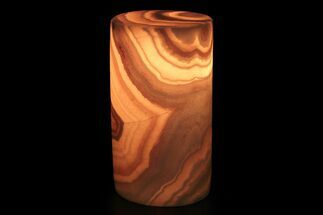 10" Tall Polished Banded Onyx (Aragonite) Cylinder Lamp - Includes LED Light