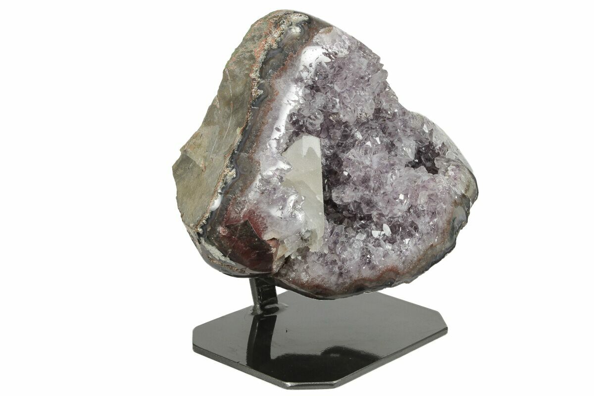 Amethyst Geode With Calcite On Metal Stand Uruguay For