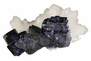 Dark-Purple Cubic Fluorite Crystals on Quartz - China #205582