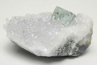 Glass-Clear, Green Cubic Fluorite Crystal on Quartz - China #205591
