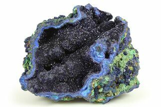 Sparkling Azurite Crystals on Fibrous Malachite - China #274636