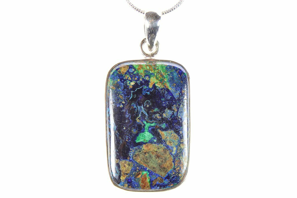 Watercolor Malachite And Azurite Pendant Sterling Silver