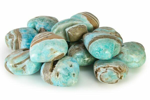 Polished Blue Caribbean Calcite Hearts For Sale
