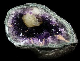 Dark Amethyst Crystal Geode With Calcite #37287