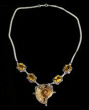Fossil Ammonite Necklace With Citrine #4509