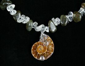 Ammonite, Labradorite, Rock Quartz Necklace #4541