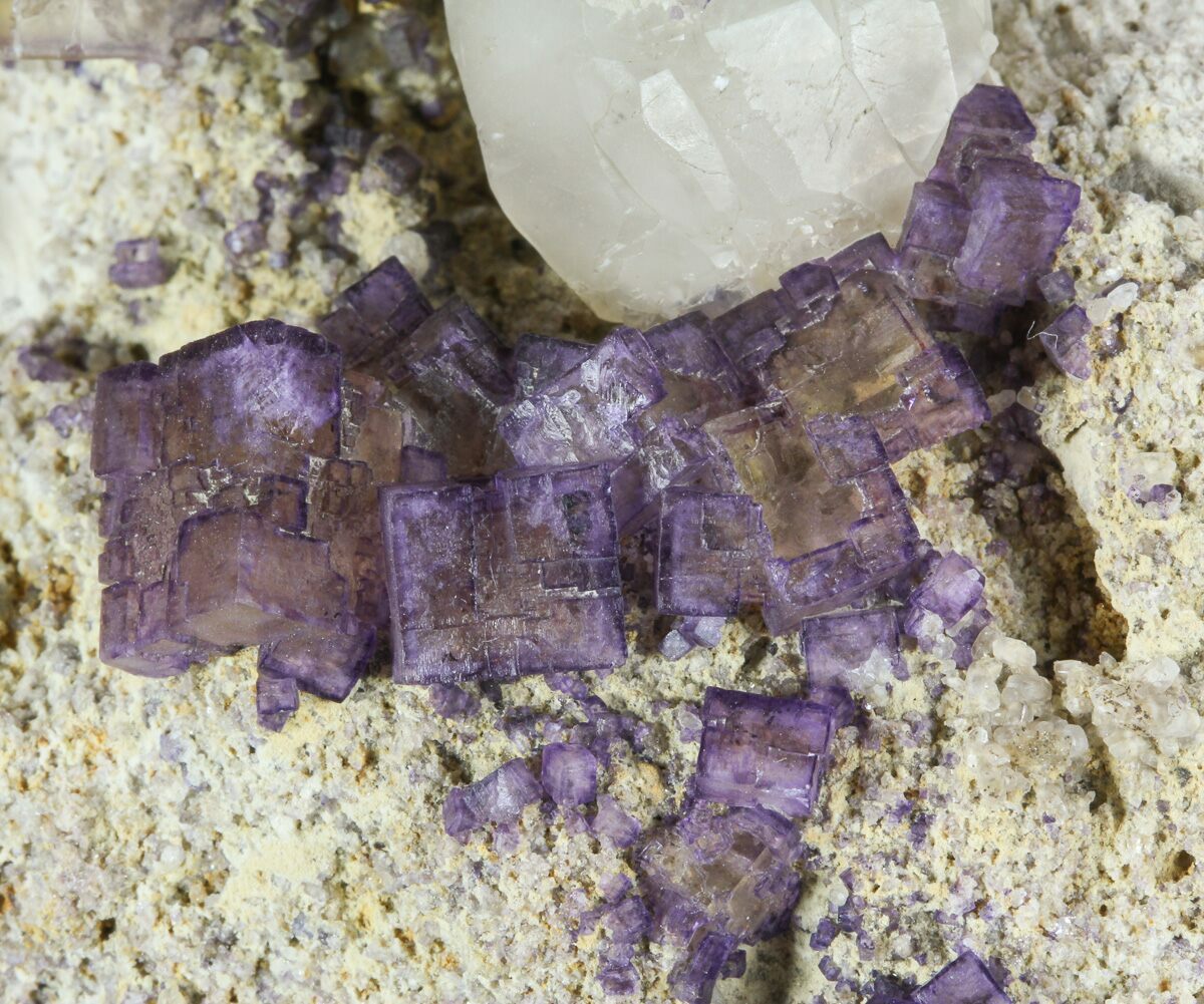 Mineral Specimens Fluorite with Calcite Crystals Cabinet Specimen Cubic Fluorite Raw Fluorite Purple Fluorite Calcite Minerals