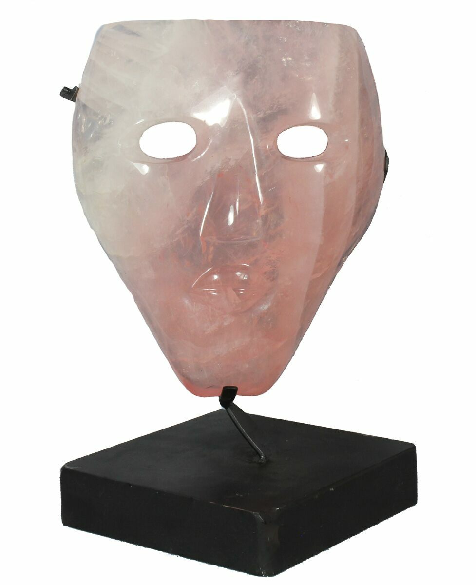 Polished Rose Quartz Mask On Stand - Brazil #50705