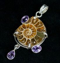 Stylish Sterling Silver Ammonite Pendant - Amethyst #5114