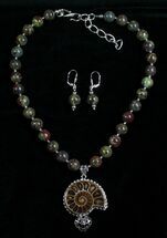 Ammonite, Bloodstone - Necklace & Earring Set #5218