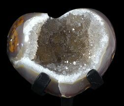 Agate Heart With Crystal Pocket - With Metal Stand #62814