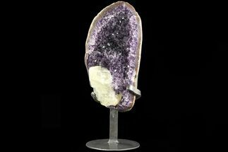 Amethyst Geode With Calcite & Polished Face - Metal Stand #83734