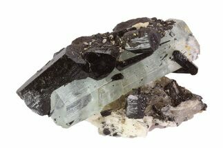Aquamarine Crystal with Black Tourmaline & Feldspar - Namibia #93698