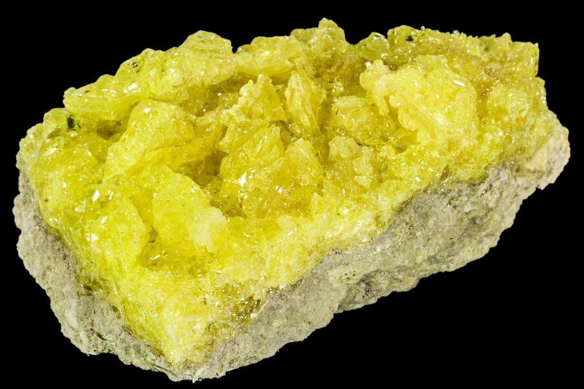 Bright Yellow Sulfur Crystal Cluster Mineral Specimen #1 Terminated Sulfur Crystals on Matrix Healing Crystal
