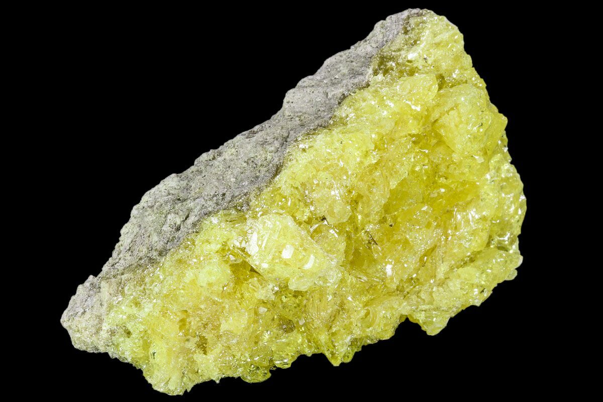 Bright Yellow Sulfur Crystal Cluster Mineral Specimen #1 Terminated Sulfur Crystals on Matrix Healing Crystal