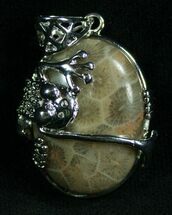Fossil Coral Pendant With Frog #8266