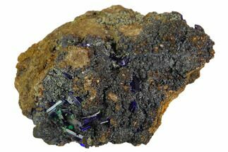 Sparkling Azurite Crystals With Malachite - Zacatecas, Mexico #126988