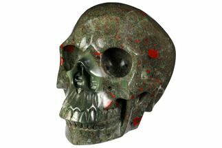 7.1" Realistic, Polished Bloodstone (Heliotrope) Skull - Crystal #150937