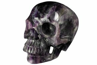 Realistic, Carved, Banded Purple Fluorite Skull - Fluorescent! #150942