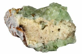 4.8" Green Cubic Fluorite Crystal Cluster on Quartz - Morocco - Crystal #164557