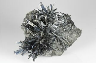Metallic Stibnite Crystal Sprays On Matrix - Xikuangshan Mine, China #175927