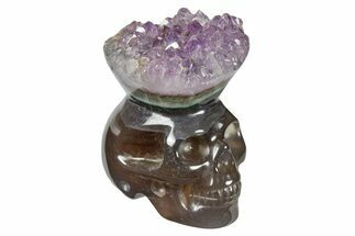 Polished Agate Skull with Amethyst Crown #181954