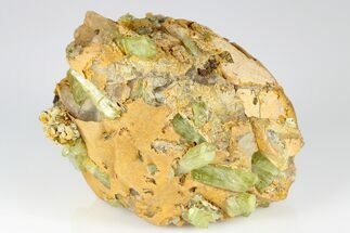 Lustrous, Yellow Apatite Crystals In Calcite & Feldspar - Morocco #185473