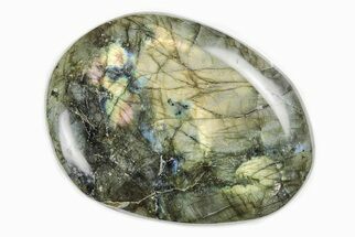 3.8" Flashy, Polished Labradorite Palm Stone - Madagascar - Crystal #195475