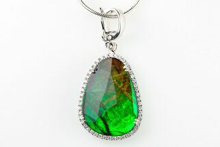 Gorgeous Ammolite Pendant With Sterling Silver & Swarovski Crystals - Fossil #197627