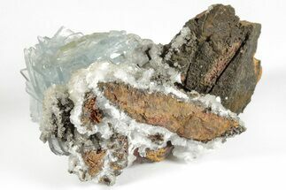 2.6" Blue Bladed Barite Crystal Clusters with Calcite - Morocco - Crystal #204043