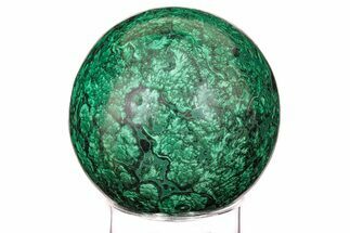 4.45" Flowery, Polished Malachite Sphere - Congo - Crystal #192016
