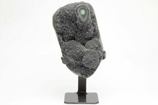 Sparkly Gray Druzy Quartz Geode on Metal Stand #209127