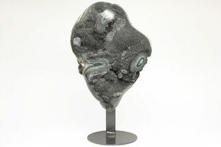 Sparkling, Gray Druzy Quartz Geode Section on Metal Stand #209200