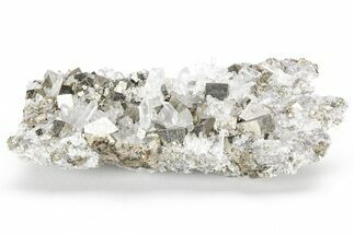 Shiny, Cubic Pyrite Crystal Cluster with Quartz - Peru #213625