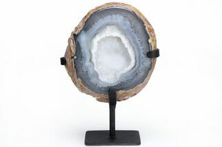 Blue Agate With Quartz Crystals on Metal Base - Brazil #216868