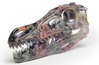 Colorful, Carved Fluorite Dinosaur Skull #218480