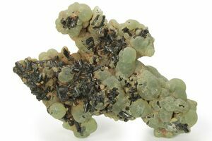 Classic Combination Specimen of Translucent Light Green Orbicular Prehnite, with Dark Green Crystals of Epidote deals & White Stilbite, from Mali