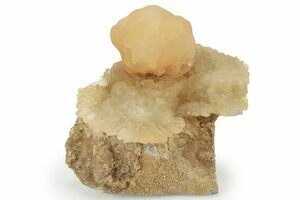 Lovely 'Wheat-Sheaf' Calcite Crystals, on Bitumen-Encased top Yellow Fluorite Cube Miniature, from Cave-In-Rock, Illinois