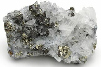Gleaming Pyrite and Chalcopyrite on Quartz Crystals - Peru #233406