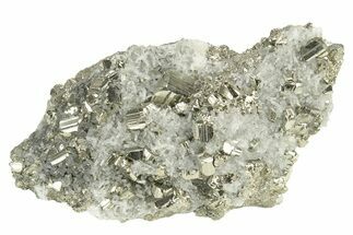 Gleaming, Striated Pyrite Crystals with Quartz Crystals - Peru #233388