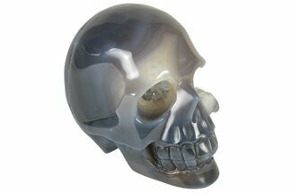 Polished Banded Agate Skull with Quartz Crystal Pocket #237045