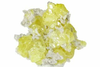 Striking Sulfur Crystals on Fluorescent Aragonite - Italy #238426
