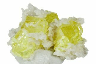 Yellow Sulfur Crystals on Fluorescent Aragonite - Italy #239173