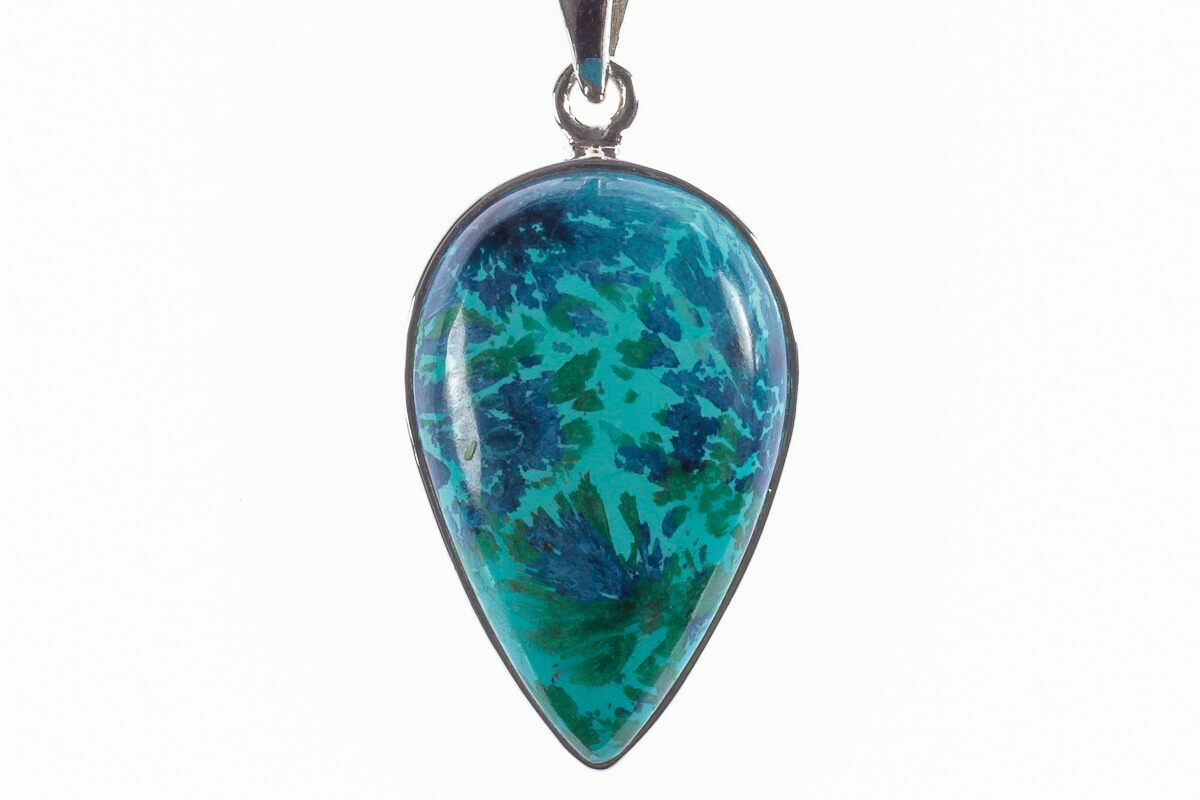 Pendentif Hématite Sur Chrysocolle 17,86g - Argent 925, Cabochon Naturel, Neuf Sans Emballage