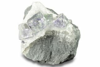 Glass-Clear Green Cubic Fluorite Crystals on Quartz - China #258441
