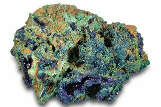 Sparkling Azurite Crystals on Fibrous Malachite - China #259641