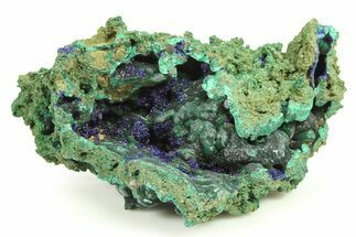 Sparkling Azurite Crystals on Fibrous Malachite - China #274623