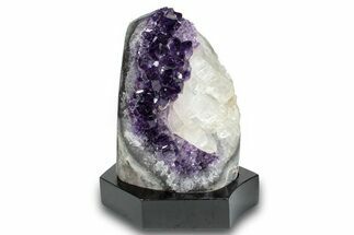 Sparkly Amethyst & Calcite Cluster With Wood Base - Uruguay #275611