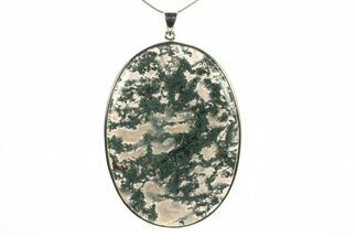 Large, Polished Moss Agate Pendant - Sterling Silver #279581