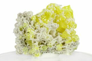 Striking Sulfur Crystals on Fluorescent Aragonite - Italy #282573